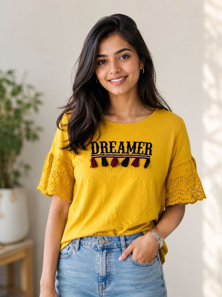 Yellow "Dreamer" T-Shirt with Tassels