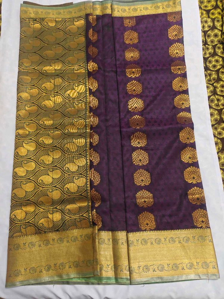 Elegant Purple &amp; Gold Brocade Saree