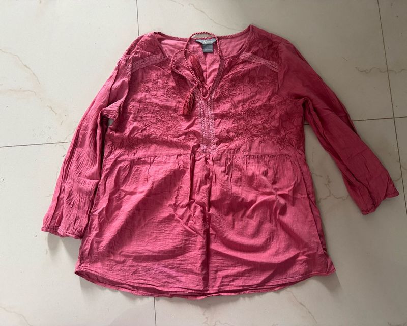 Pink Embroidered Tunic Top