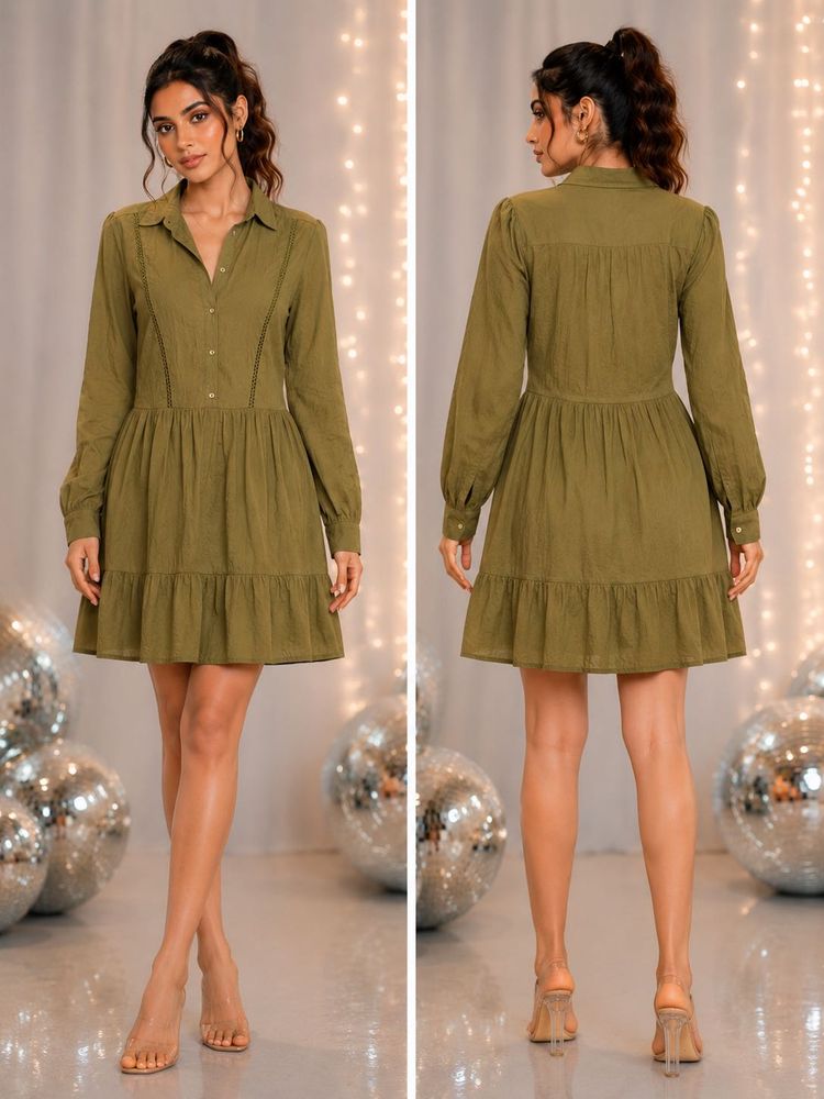 Chic Olive Green Tiered Mini Dress