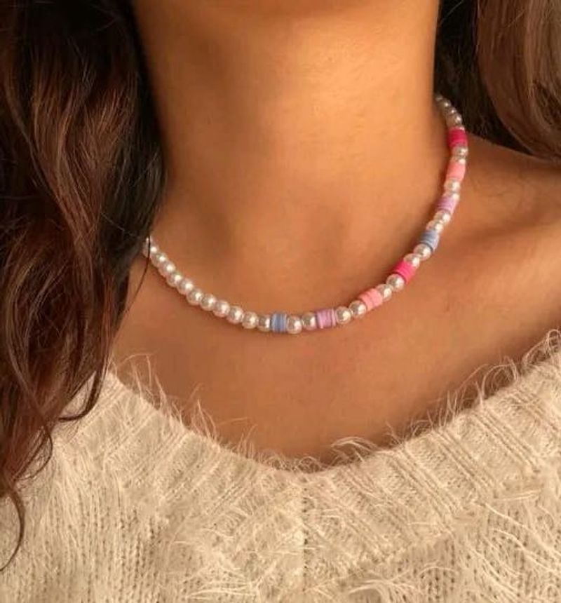 Chic Pearl &amp; Clay Bead Choker Necklace