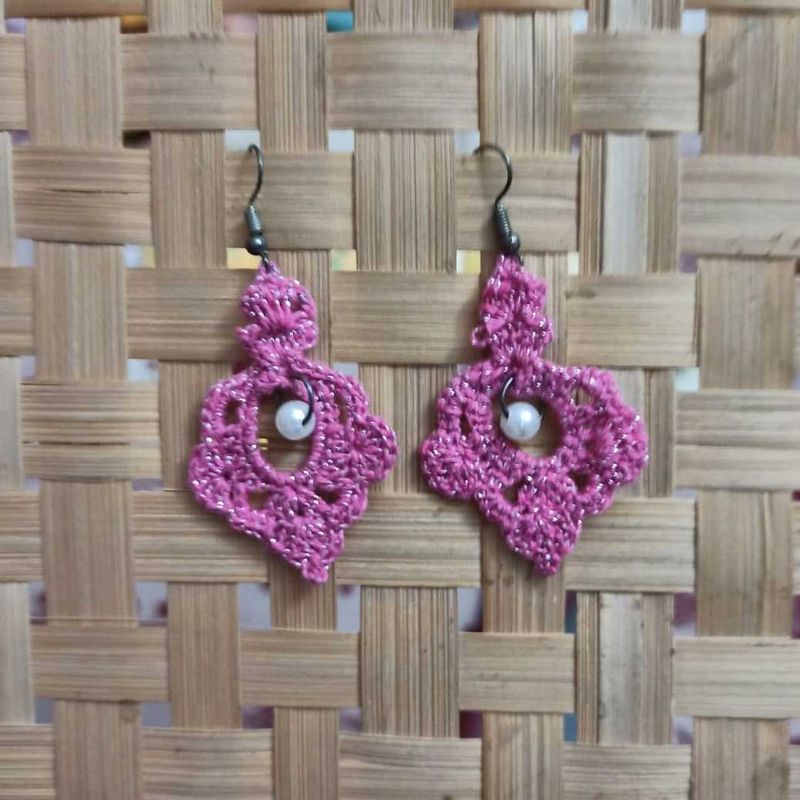 Handmade Pink Crochet Pearl Earrings