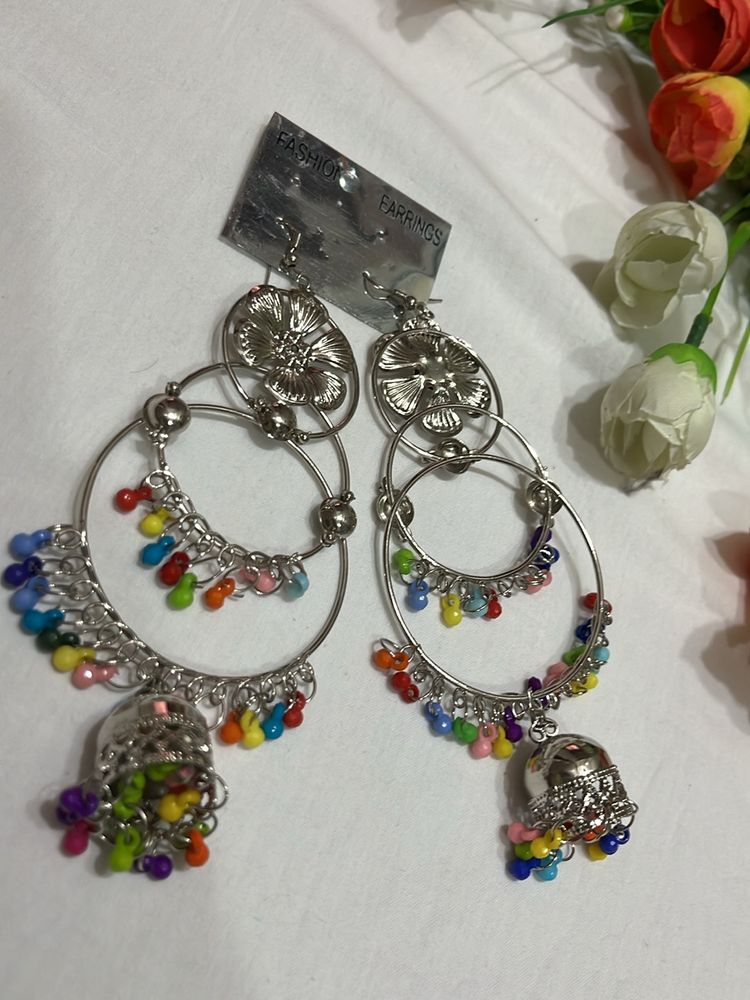 Long Oxidised Jhumkas Multicolour