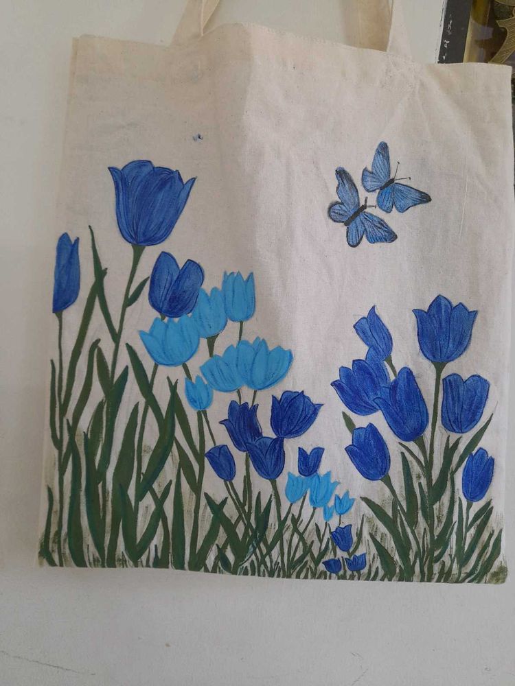 Hand-Painted Floral Tote Bag