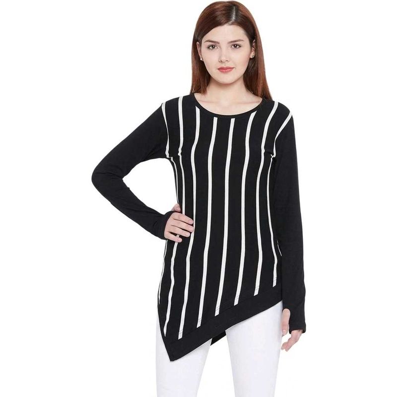 Women's Chic Black &amp; White Striped Asymmetrical To