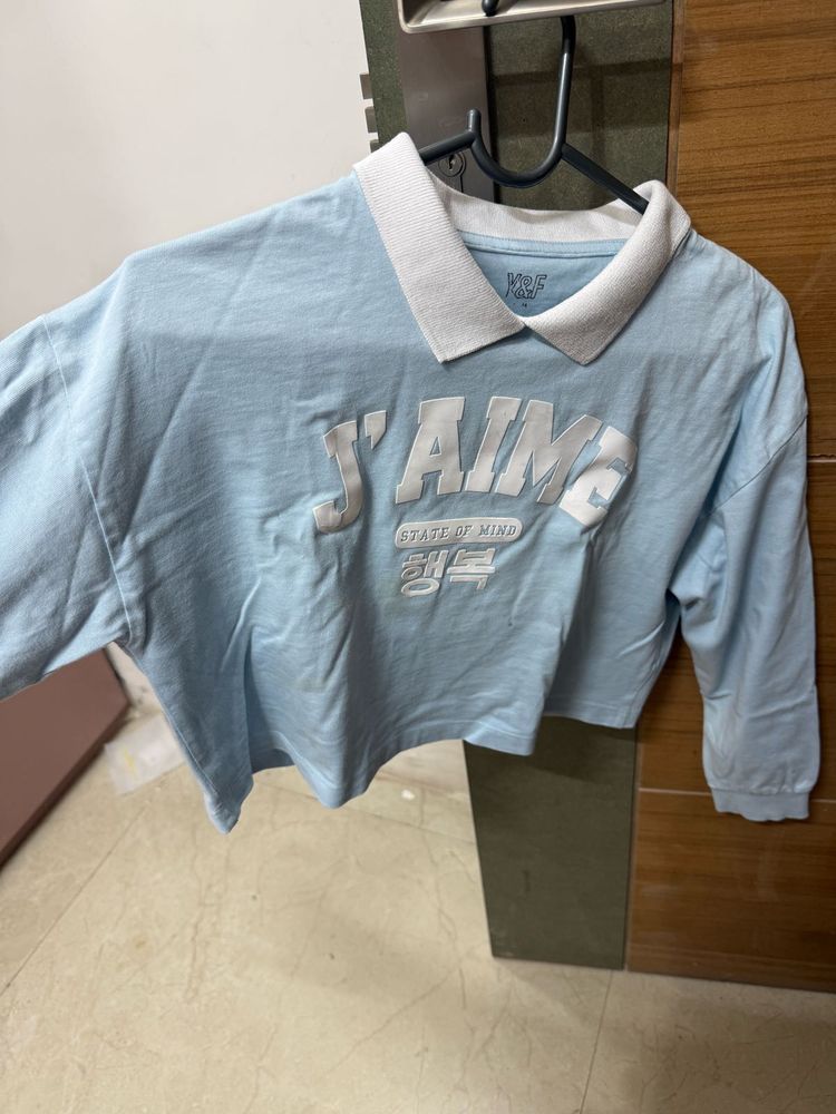 Cute Light Blue "J'AIM" Cropped Top