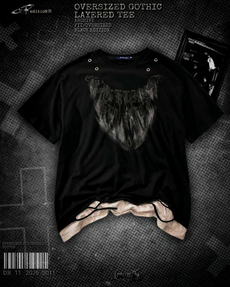 Oversized Gothic Layered Tee - Black Edition
