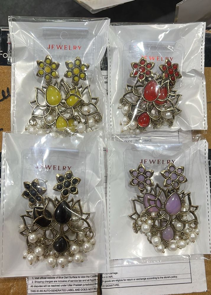 Set of 4 Boho Lotus Dangle Earrings