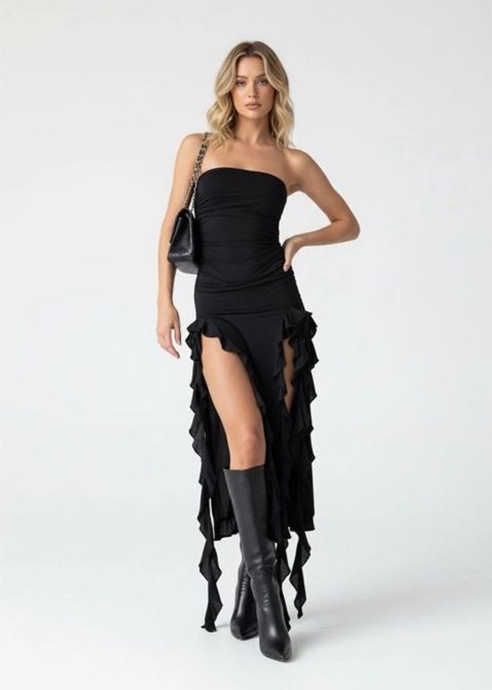 Chic Black Ruched tube Dress