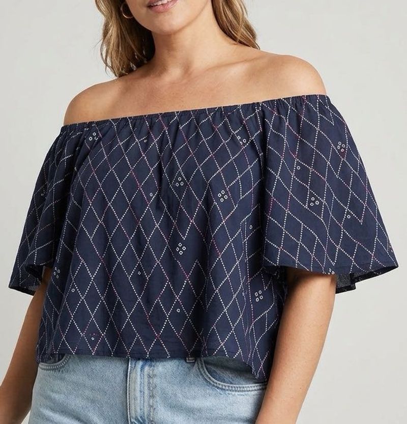 Navy Off-Shoulder Printed Top