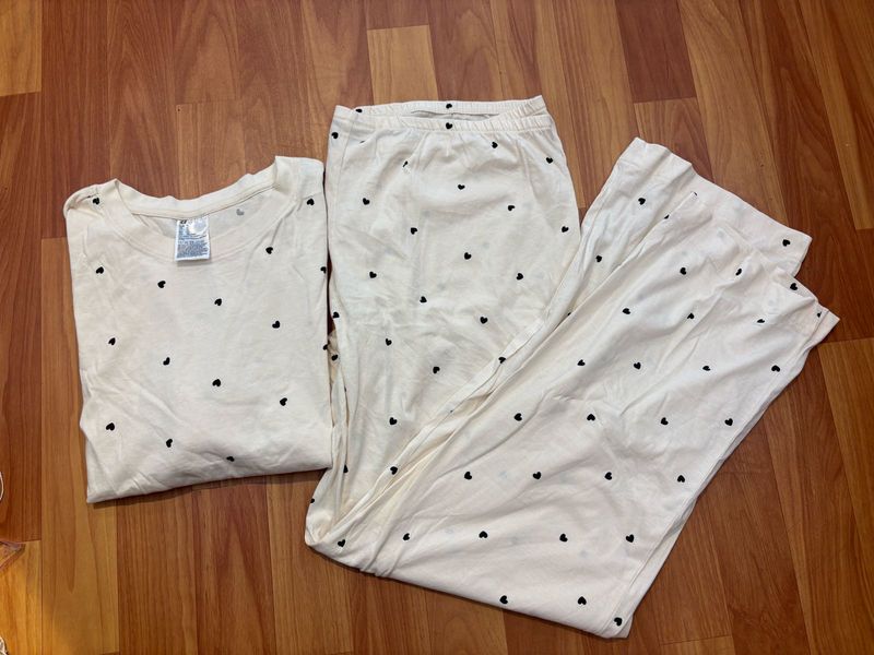 h&amp;m Cream Heart Print Pajama Set