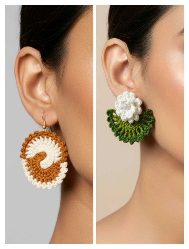 Unique spiral &amp; floral Handmade Crochet Earrings -
