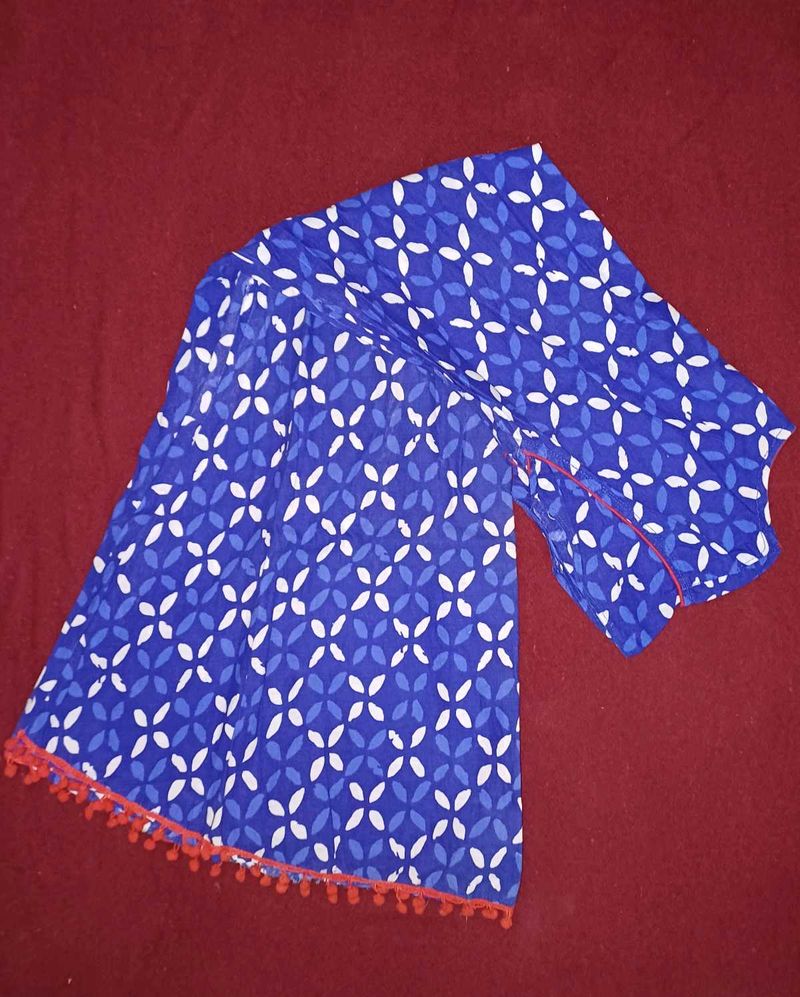 Girls Blue &amp; White Print Dress