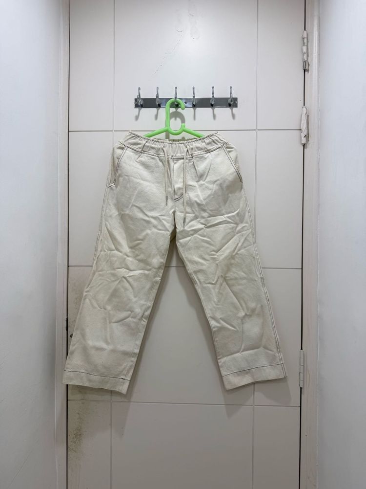 Cream Relaxed Fit Drawstring Pants