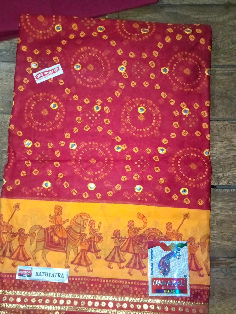 Vibrant Red Bandhani Saree