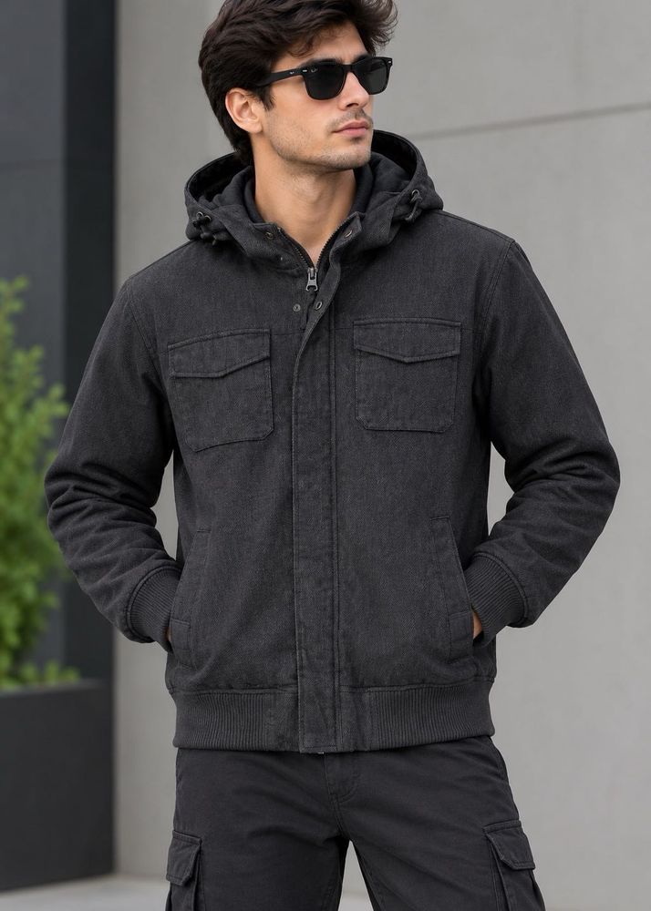 Men's Dark Grey Hooded Jacket
