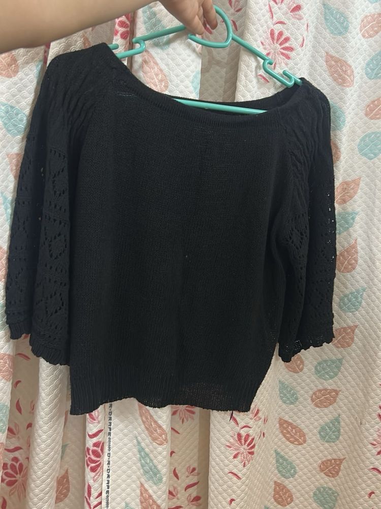 Black woven offshoulder top