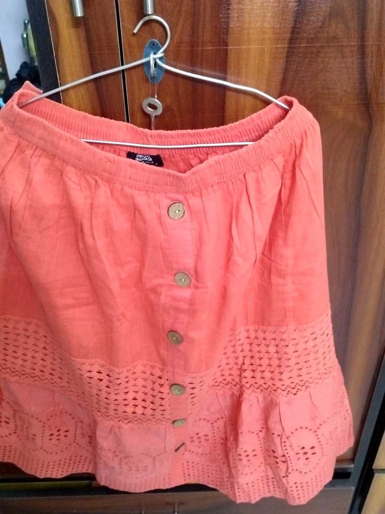Orange Button-Up middi Skirt