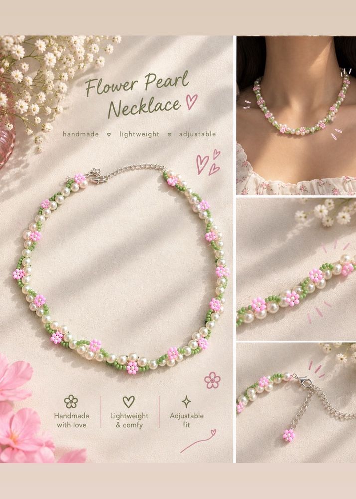 Handmade Flower Pearl Necklace