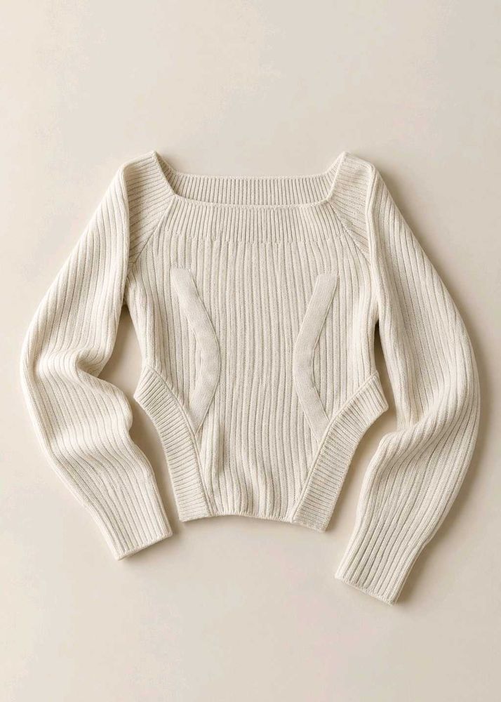 IVORY RIBBED KNIT LONG-SLEEVE BODYSUIT