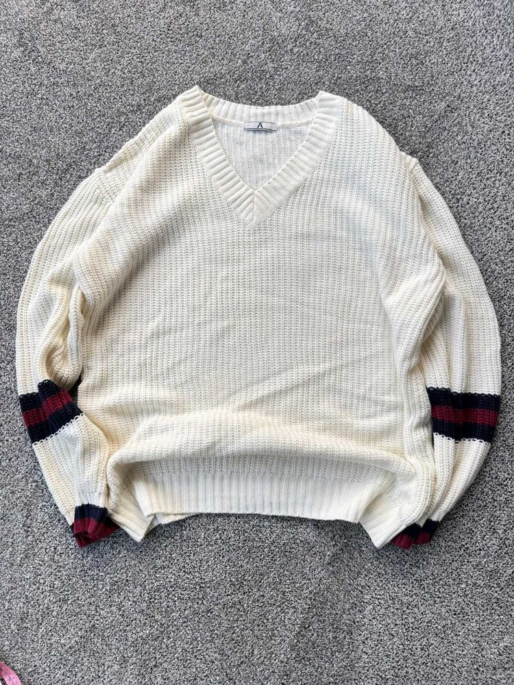 Cozy V-Neck Striped Cuff Sweater