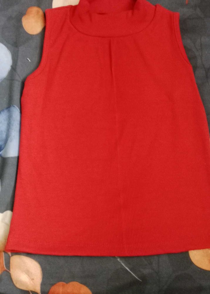 Sleeveless Red Mock Neck Top
