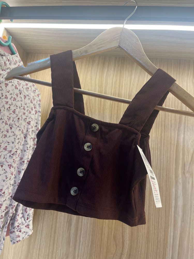 Ribbed Button-Front Crop Top