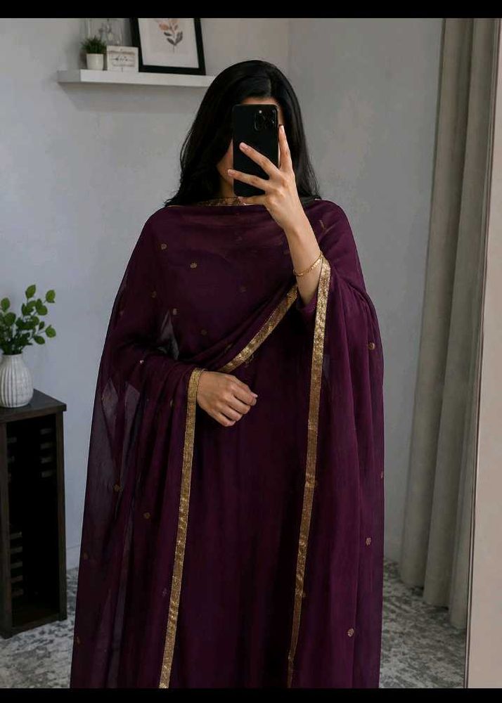 Designer Purple dupatta with Golden Border