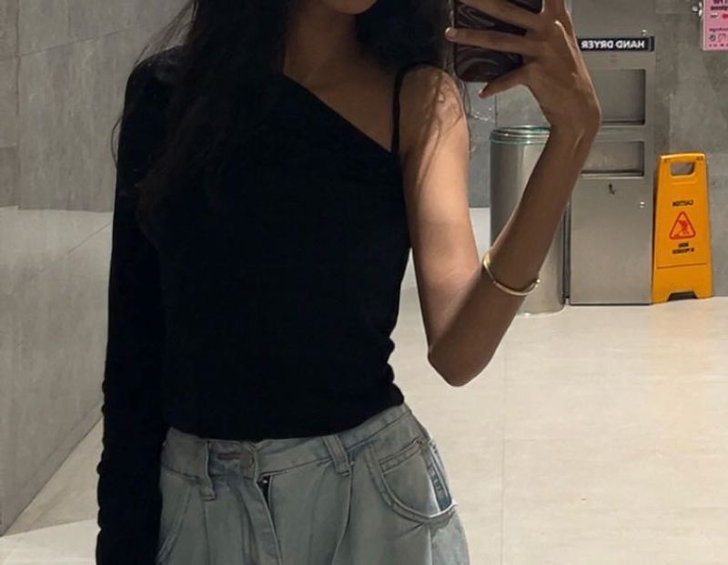 Asymmetrical One-Sleeve Black Top
