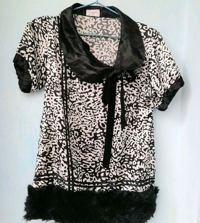 Vintage Black &amp; White Print Mini Dress
