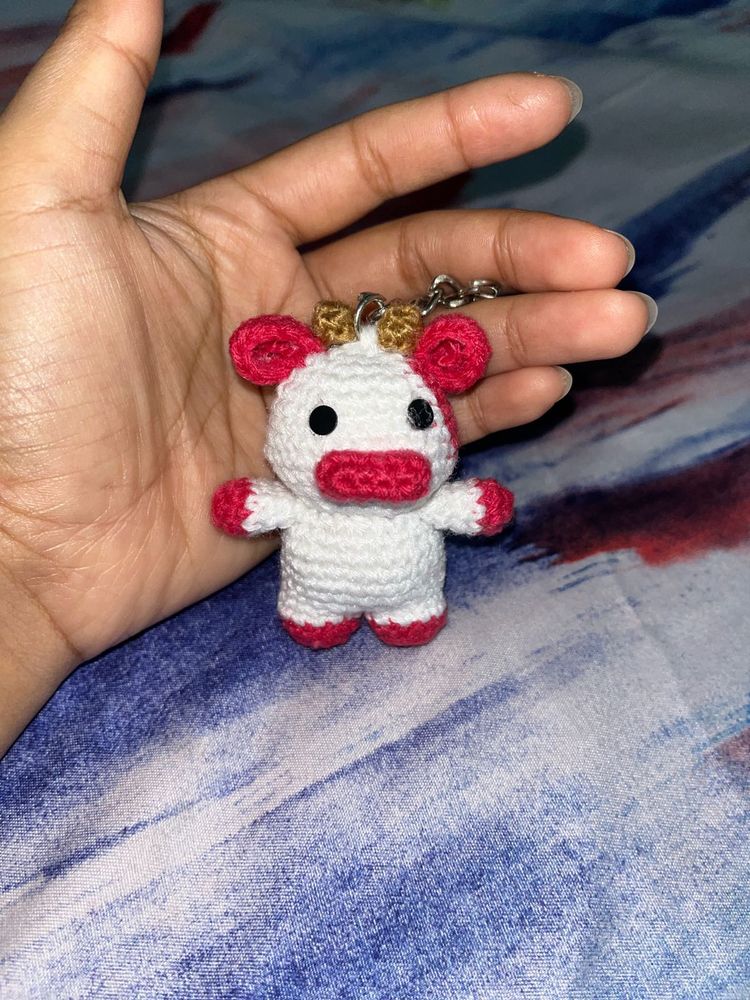 Crochet Handmade Amigurumi Cow Keychain