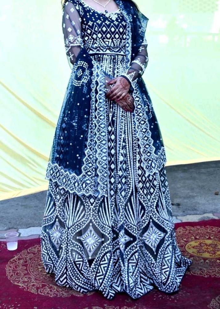 Elegant Blue Lehenga with pearl and stone work