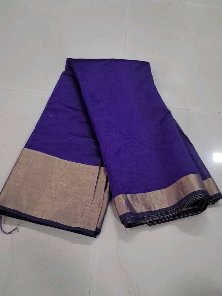 Vibrant Purple Saree with Golden Border