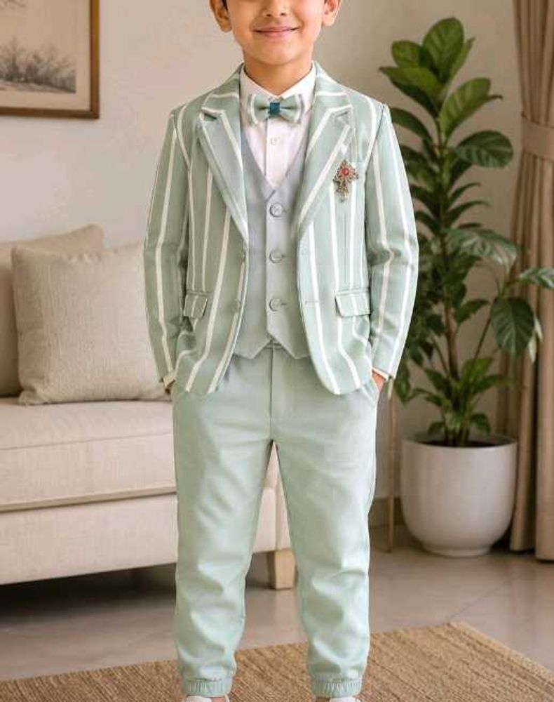 Boys Mint Green Striped Suit