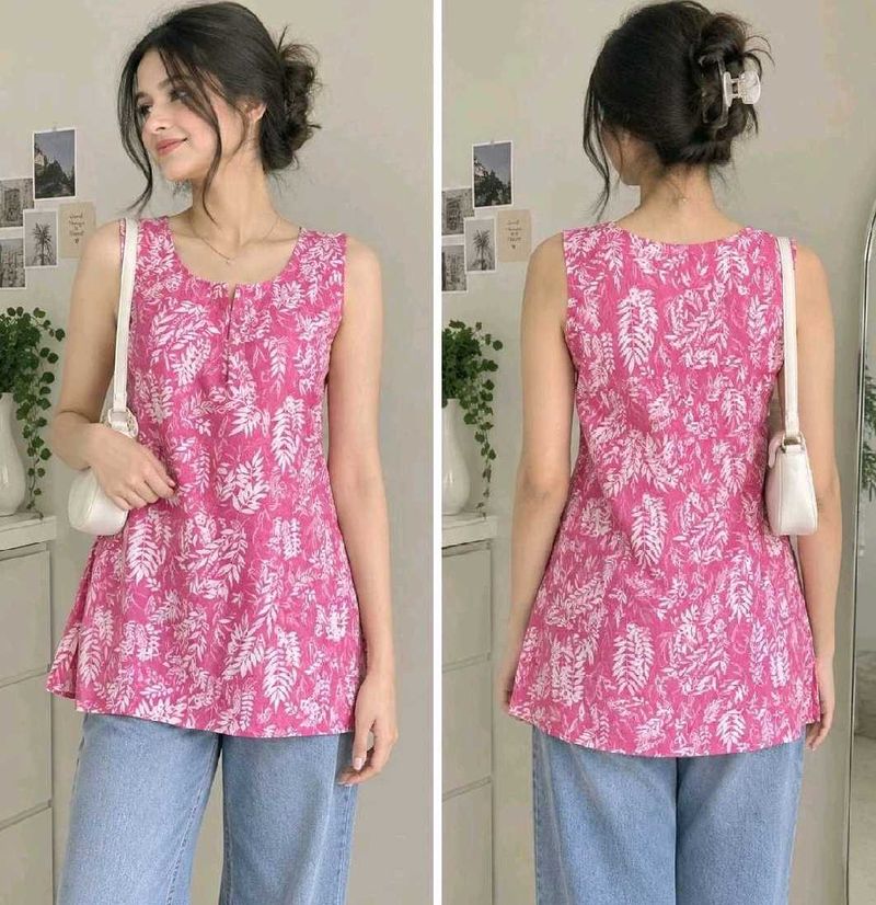 Pink Floral short kurti