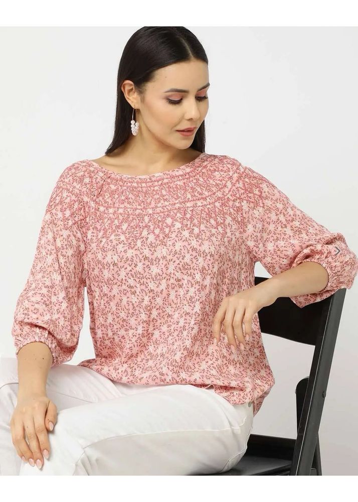 Chic Pink Floral Print Tunic Top