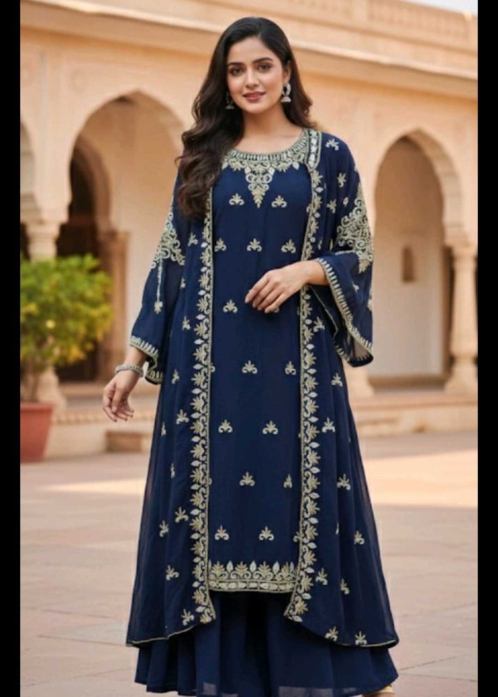 Elegant Navy Embroidered Kurti Set