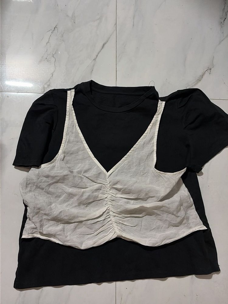 Chic Black &amp; White Ruched Top oversized