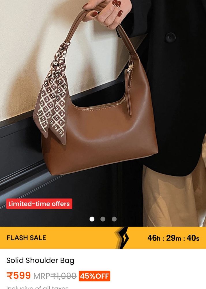 Classic Brown Shoulder Bag with Scarf Accent