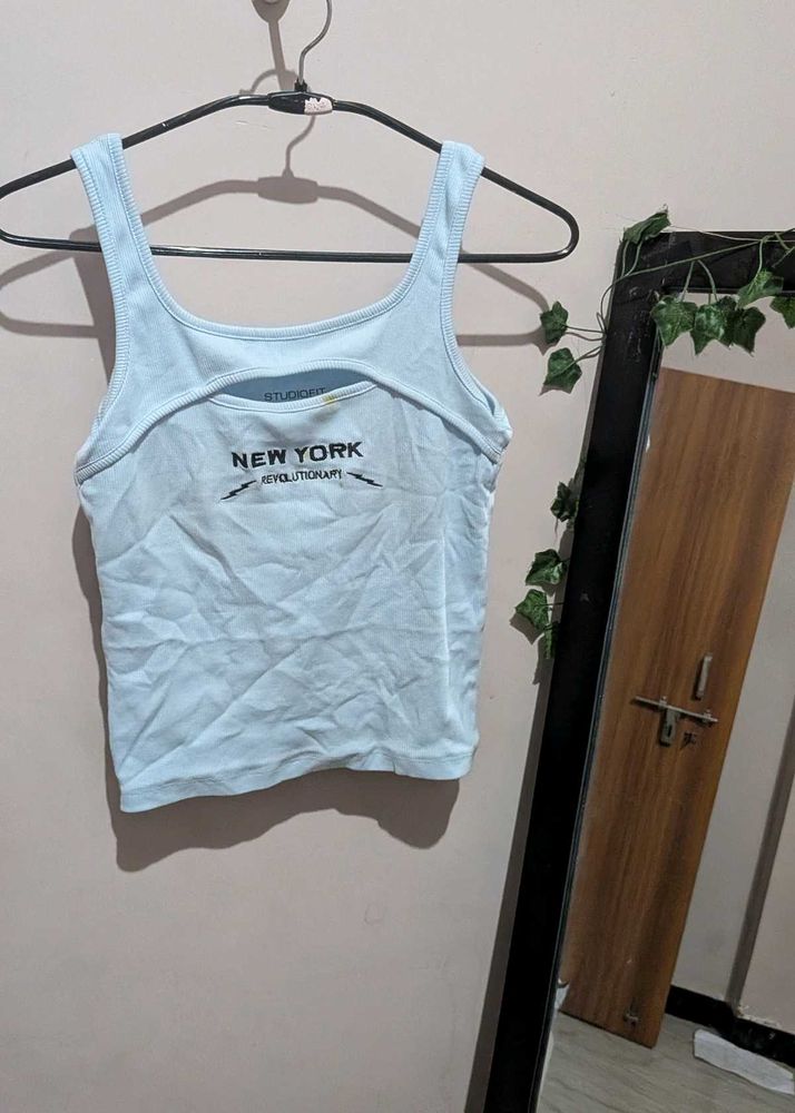 Baby Blue 'New York' Cut-out Tank Top