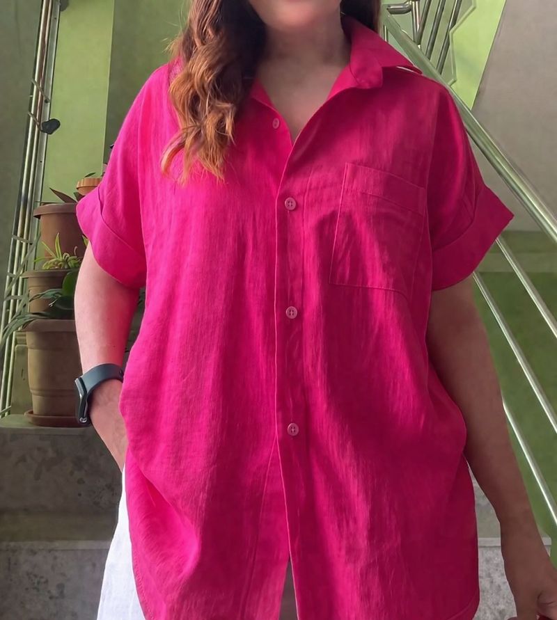 Vibrant Pink Oversized Shirt in Malmal cotton with