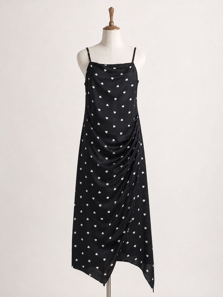 Black Heart Print Midi Dress