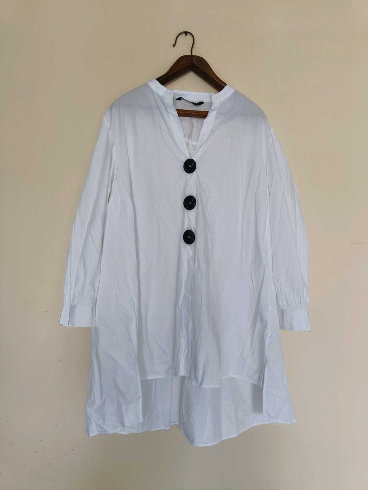 Chic White Button-Up Tunic Top