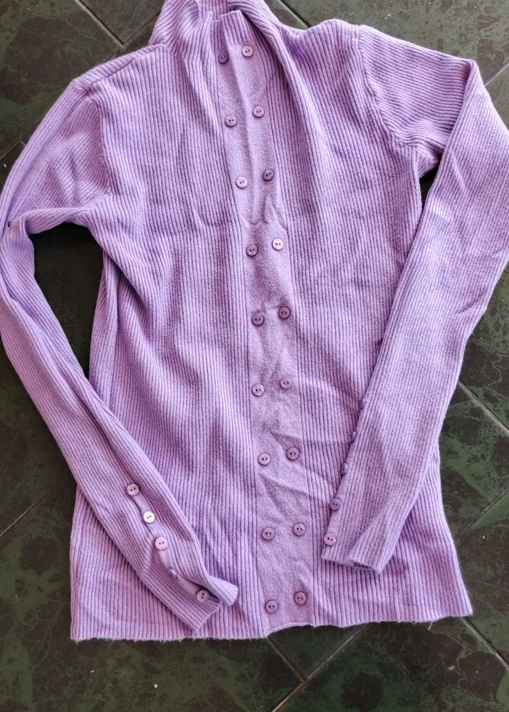 Lilac Ribbed Button-Up Sweater