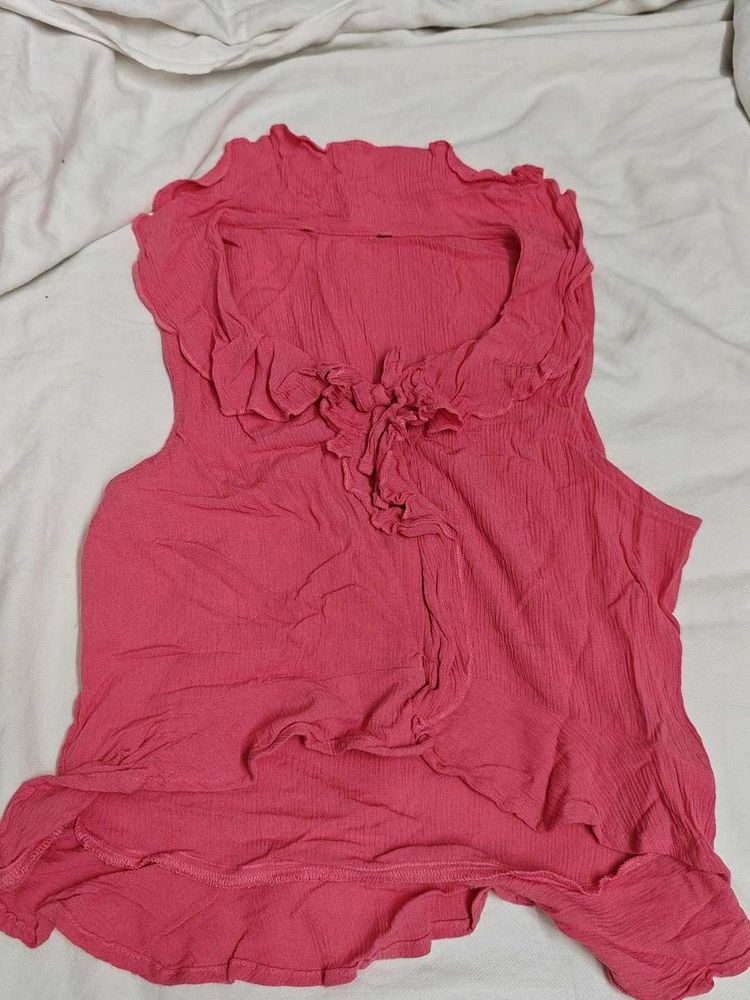Pink Ruffled Crop Top