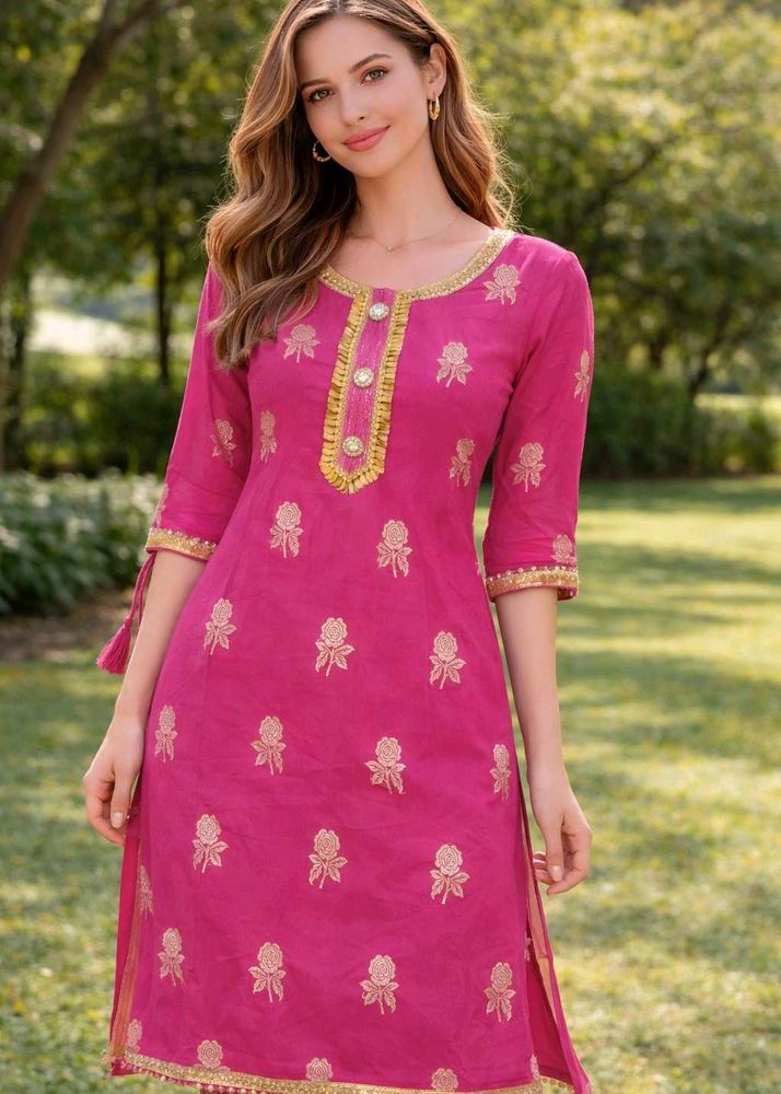 Beautiful Pink Kurta with Golden Embroidery