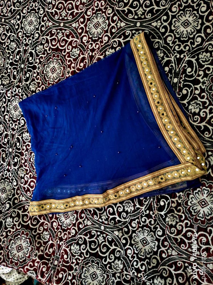 Royal Blue Dupatta with Embellished Border