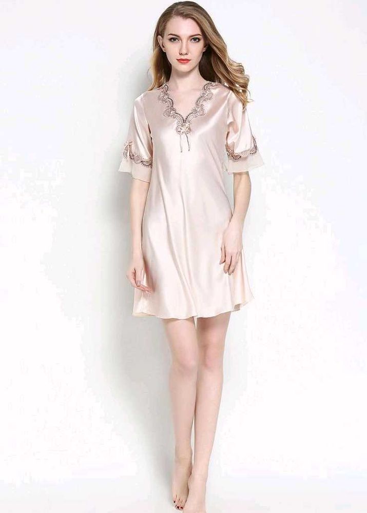Elegant Satin Nightgown with Lace Trim🎀✨️