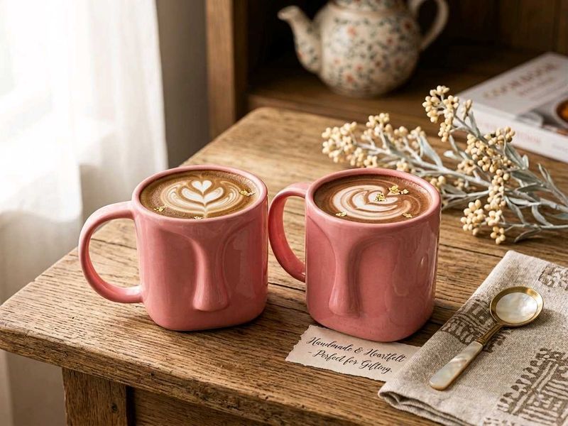Unique Pink Ceramic  face Mugs Set