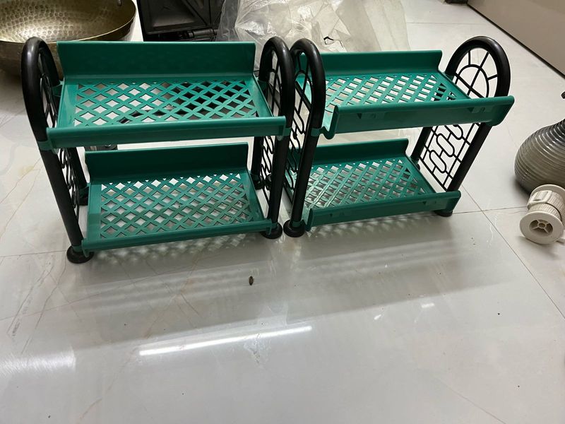 2 Tier Green Plastic Organizer Shelf (2pc)